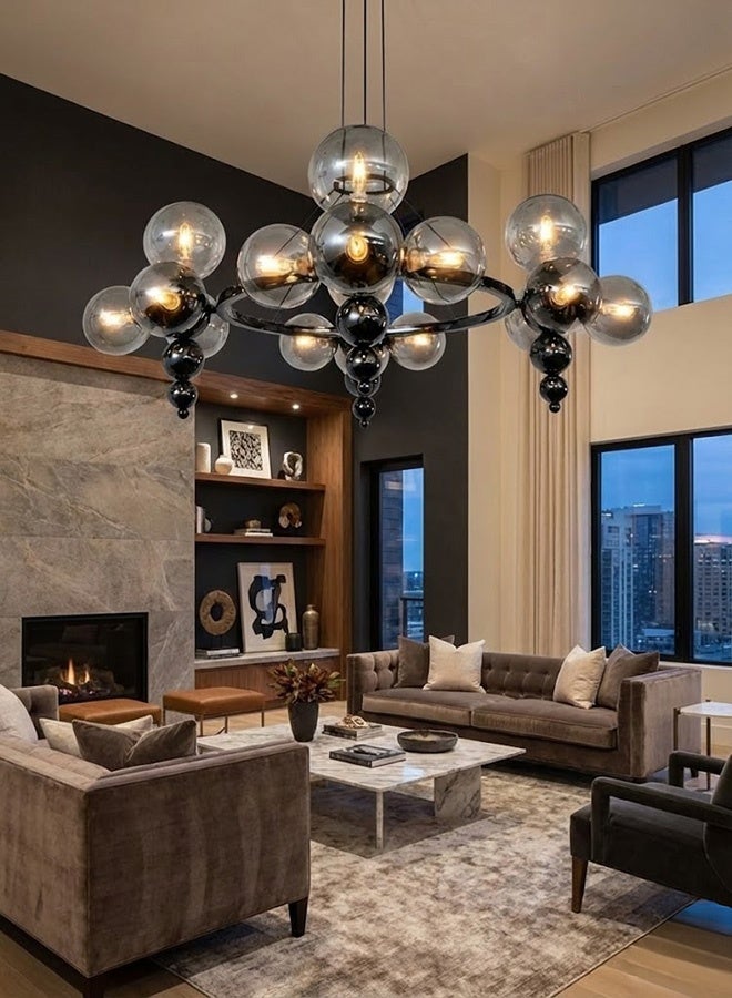 SPOLUX Modern Lighting, Modern Chandelier, Light,  Black Color, 100x35x60 cm, Suitable  for bedroom and living room, Glass Material, Adjustable height. - Image 2
